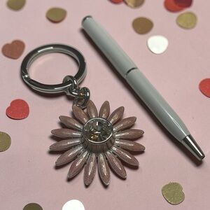 Coach pink flower keychain with white Coach ballpoint pen new